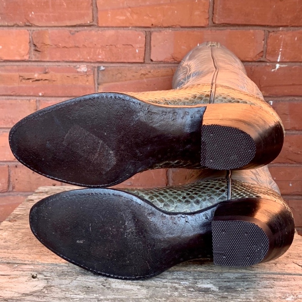 SOLD Larry Mahan Vintage Snakeskin Gray Leather Knee High Cowboy Western BootS - Picture 4 of 9